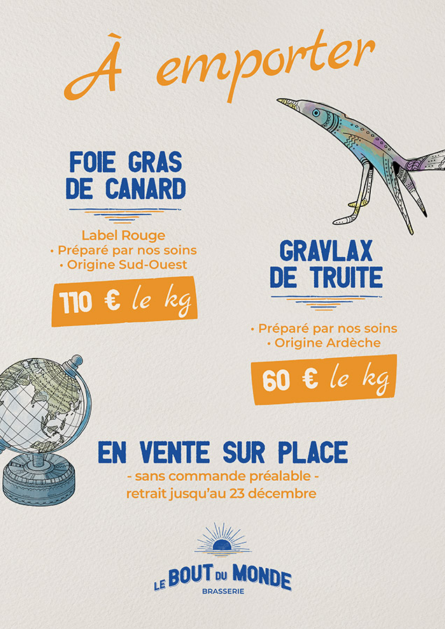 Foie gras et truite à emporter à la Brasserie du Bout du Monde